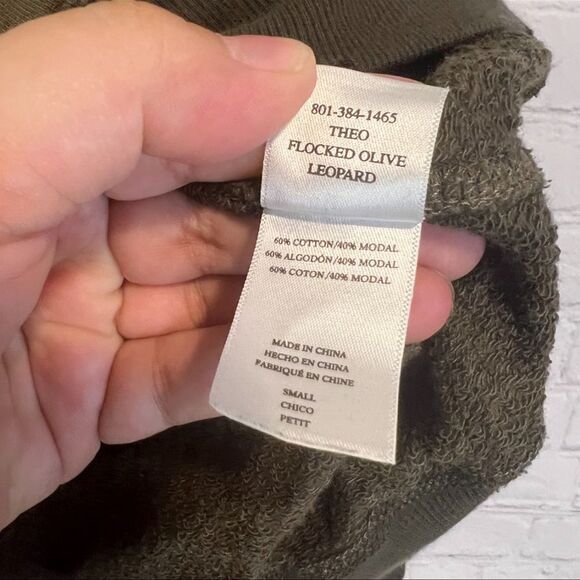 Rails Theo Olive Green Flocked Leopard Print French Terry Pullover Sweatshirt Sm - Picture 6 of 8